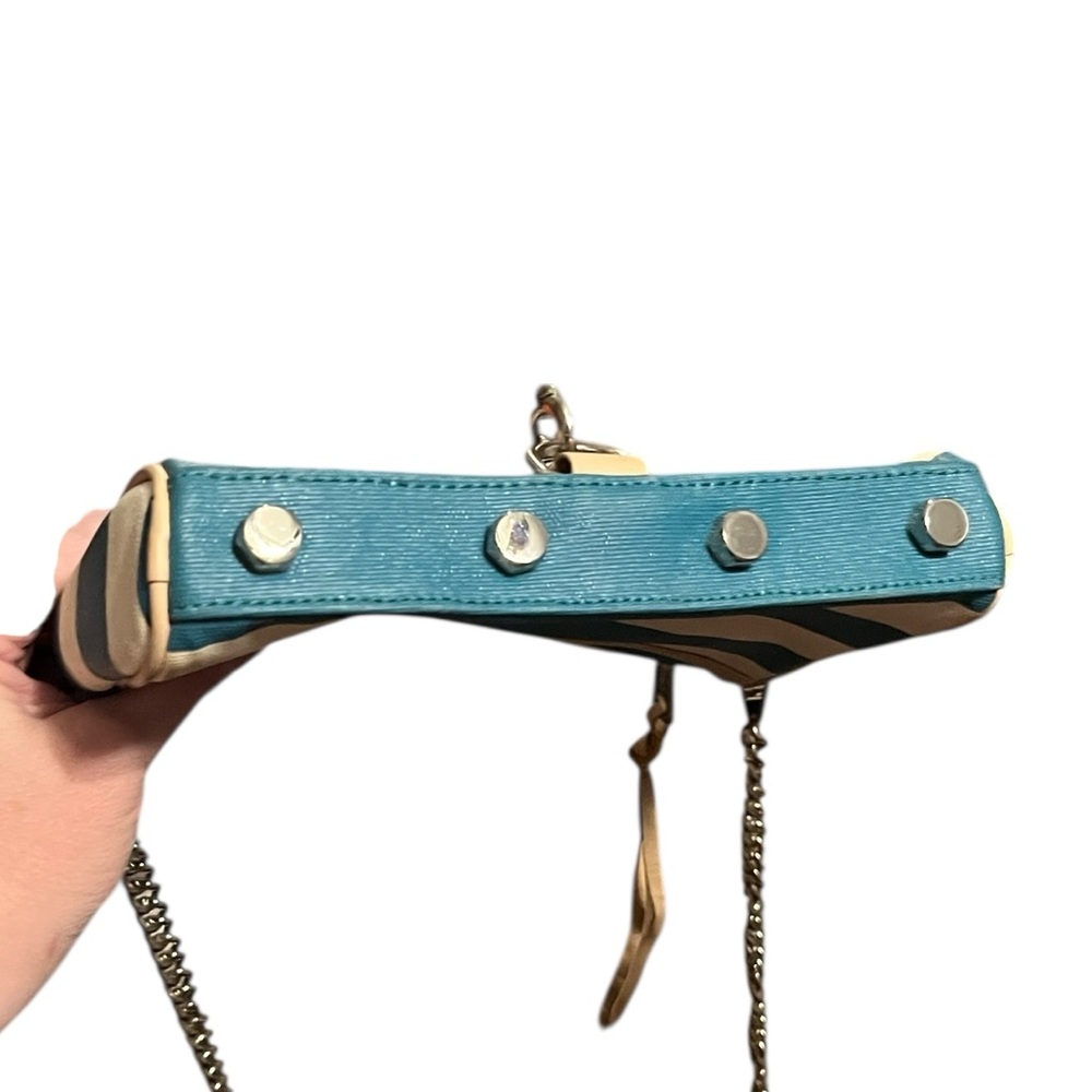 Rebecca Minkoff Mini MAC Teal&White Striped Coated Canvas /Leather Shoulder Bag - Picture 9 of 9